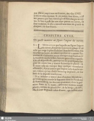 Chapitre CVIII. De quelle maniere on sépare l'argent du cuivre