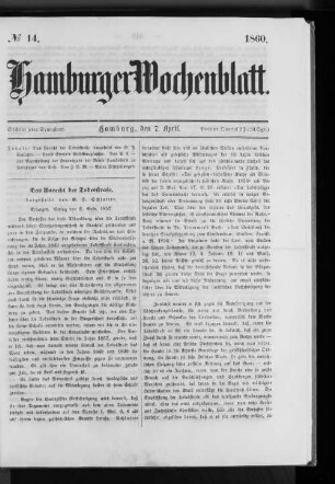 Nr. 14 1860. Hamburger Wochenblatt.