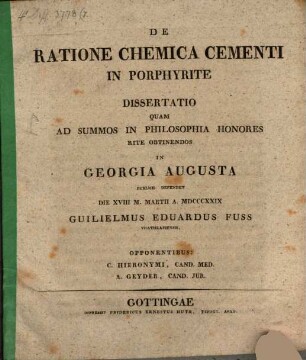 De ratione chemica cementi in porphyrite : dissertatio