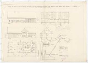 Wohnhaus, Stall und Scheune unter einem Dach für Herrn Streichan, Klein Eichholz: Ansichten, Längs- und Querschnitt, Grundriss M 1:100, Lageplan M 1:500