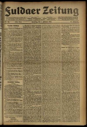 Erste Ausgabe vom Samstag, den 01. Februar 1913.