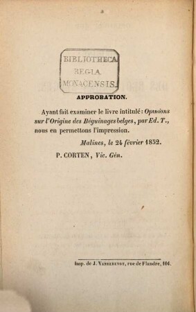 Opinions sur l'origine des béguinages belges