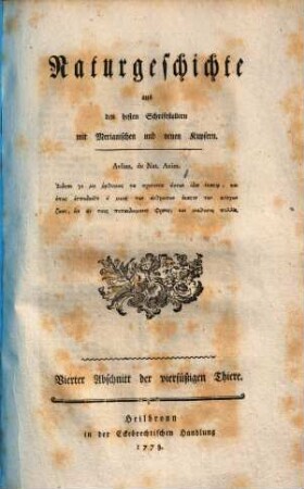 Naturgeschichte, 4.. Abschnitt der 4fußigen Thiere, 4