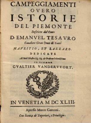 Campeggiamenti Overo Istorie Del Piemonte