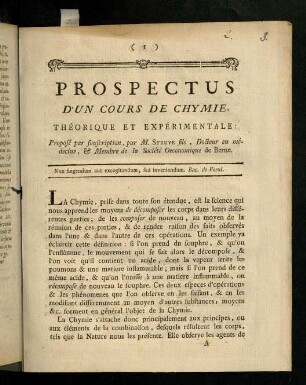 1-19, Prospectus D´ un Cours De Chymie.