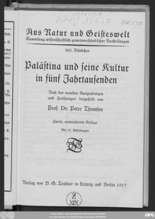 Palästina und seine Kultur in fünf Jahrtausenden : nach den neuesten Ausgrabungen und Forschungen