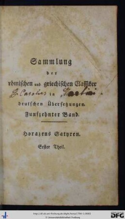 Erster Theil: Die Satyren des Horaz
