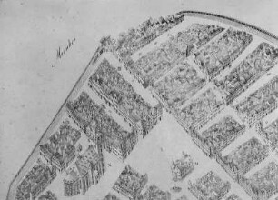 Perspectivischer Plan von Dresden-Altstadt : Reibisch, Friedrich Martin, nach Vorlage von Andreas Vogel 1634: Perspectivischer Plan von Dresden-Altstadt. Ausschnitt: südlicher Teil mit Kreuzkirche und Altmarkt. Lithographie, 1827. Stadtmuseum Dresden