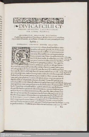 Divi Caecilii Cypriani episcopi Carthaginensis epistolarum liber primus