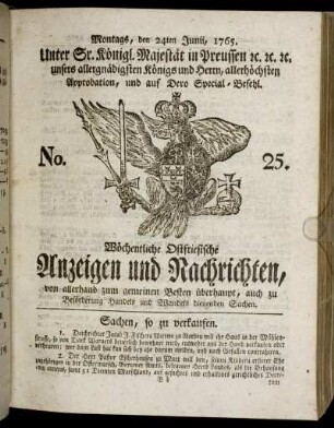 No. 25. Montags, den 24ten Junii, 1765.