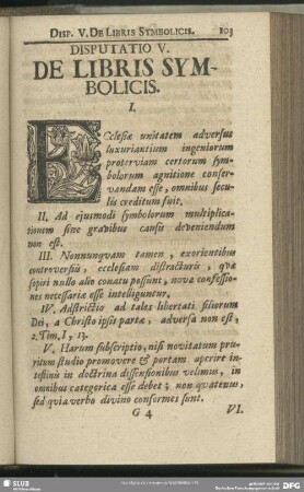 Disputatio V. De Libris Symbolicis