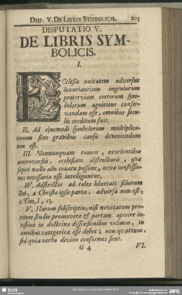 Disputatio V. De Libris Symbolicis