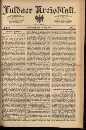 Erste Ausgabe vom Donnerstag, den 13. Dezember 1900.