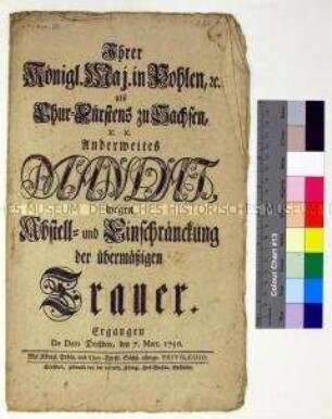 Verordnung von Friedrich August II. Kurfürst von Sachsen betreffend Einschränkung der Trauerzeit