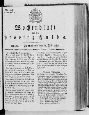 Nr. 29, Ausgabe vom 18. Juli 1829