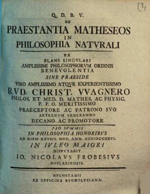De praestantia matheseos in philosophia naturali