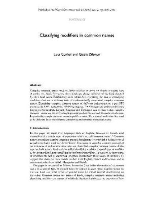 Classifying modifiers in common names
