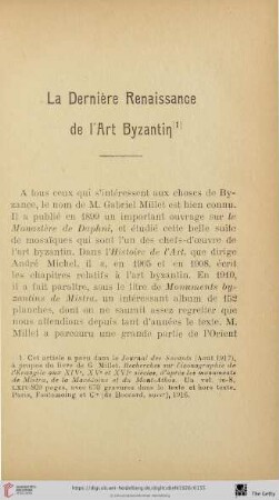La Dernière Renaissance de l'Art Byzantin
