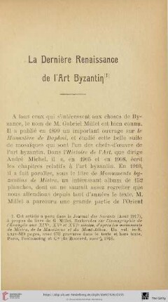 La Dernière Renaissance de l'Art Byzantin