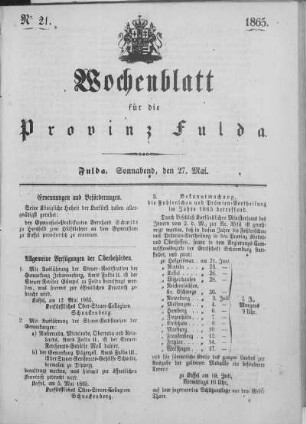 Nr. 21, Ausgabe vom 27. Mai 1865