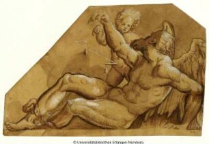 Nackter liegender Greis (Chronos), auf seine linke Hand gestützt