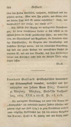 688-689 [Rezension] Goffiné, Leonhard, Christkatholisches Unterrichts- und Erbauungsbuch