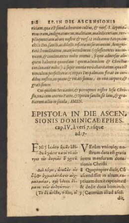 Epistola In Die Ascensionis Dominicae: Ephes. cap. IV. a vers. 7. usque ad 17.