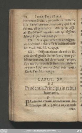 Caput. XV. De Prudentia Principis in rebus humanis.