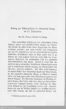Beitrag zur Sittengeschichte der Universität Leipzig im 15. Jahrhundert