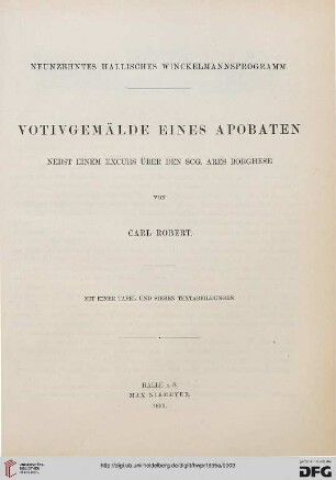 Band 19: Hallisches Winckelmannsprogramm: Votivgemaelde eines Apobaten : nebst einem Excurs über den sog. Ares Borghese