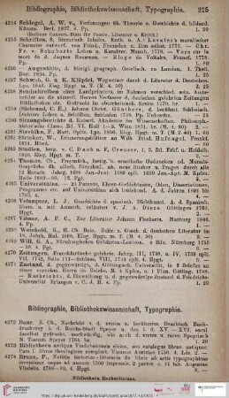 Bibliographie, Bibliothekswissenschaft, Typographie (Nr.4272 - 4294)