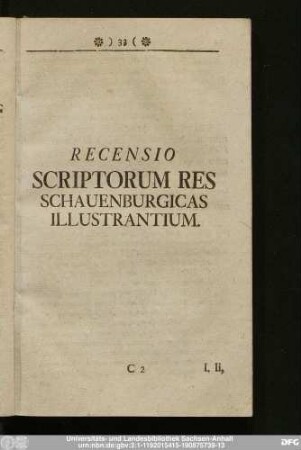 Recensio Scriptorum Res Schauenburgicas Illustrantium.