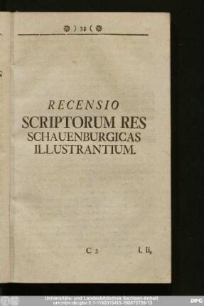 Recensio Scriptorum Res Schauenburgicas Illustrantium.