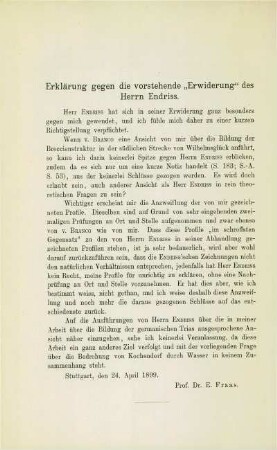 Erklärung gegen die vorstehende "Erwiderung" des Herrn Endriss