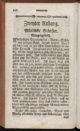 Zweyter Anhang. Mündliche Gebether