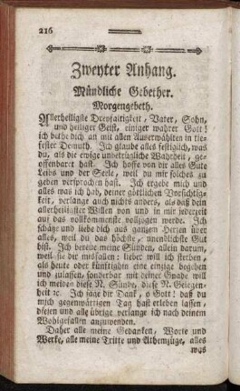 Zweyter Anhang. Mündliche Gebether