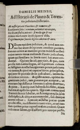 Ad Horatii de Plauto & Terentio judicium Dissertatio