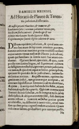 Ad Horatii de Plauto & Terentio judicium Dissertatio