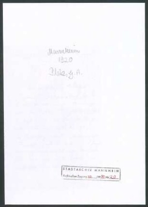 Platz, Gustav Adolf, Ortsbaurat Mannheim, an Wichert