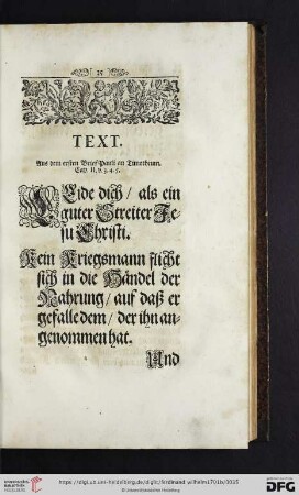 Text. Aus dem ersten Brief Pauli an Timotheum