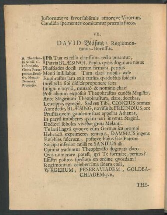 VII. David Bläsing/ Regiomontanus-Borussus.