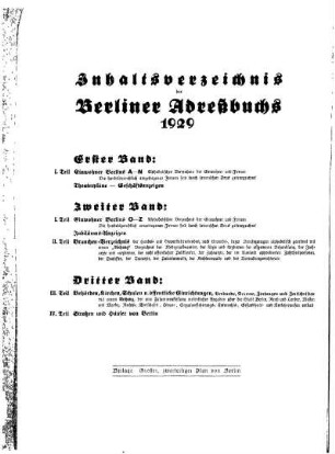 Inhaltsverzeichnis des Berliner Adreßbuchs 1929