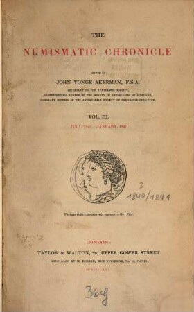 The numismatic chronicle. 3. 1840/41. - 1841