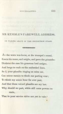 Mr Kemble's farewell address, on taking leave of the Edinburgh stage