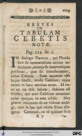 Breves In Tabulam Cebetis Notae.
