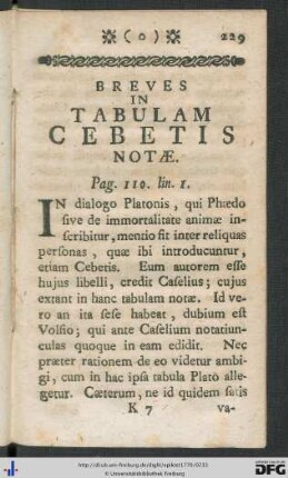 Breves In Tabulam Cebetis Notae.