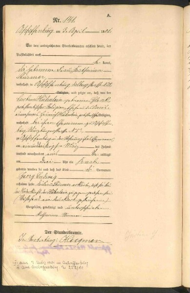 Standesamtsbuch der Stadt Aschaffenburg: Geburten 365/1900 - 184/1901