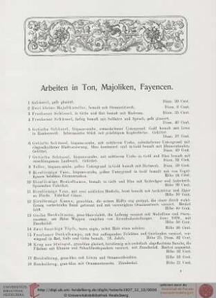 Arbeiten in Ton, Majoliken, Fayencen (Nr. 1-52)