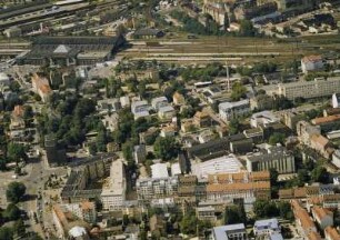 Stadtteilansicht mit Alaunstraße, Antonstraße und Bahnhof Dresden-Neustadt