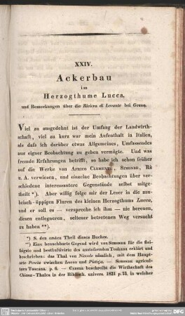 XXIV. Ackerbau im Herzogthume Lucca, und Bemerkungen über die Riviera di Levante bei Genua